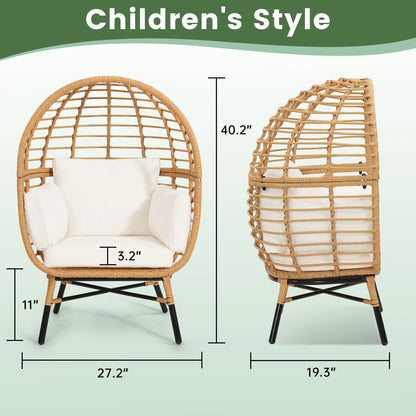 Skandiquip Oversized Rattan Adult Egg Chair, 360 Swivel, Outdoor Patio Chair with overstuffed Cushions, Indoor Large Wicker Egg Chair, Natural Rattan, Beige Cushion