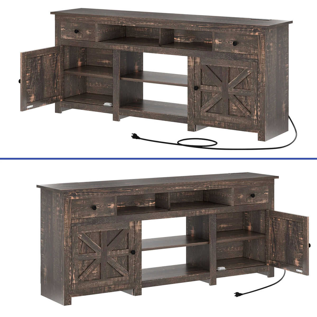 Uforic Farmhouse TV Stand for 75/80 Inch TV, Rustic Entertainment Center with Power Outlet, Storage Drawers, TV Console for Living Room, Oak