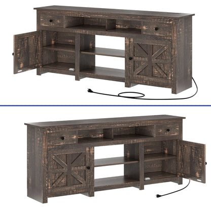 Uforic Farmhouse TV Stand for 75/80 Inch TV, Rustic Entertainment Center with Power Outlet, Storage Drawers, TV Console for Living Room, Oak