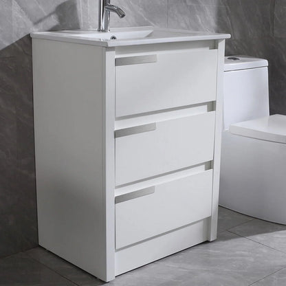 Walsport 24" Luxurious Bathroom Vanity with Ceramic Sink and Countertop and Mirror and Faucet,Double Door Stand Floor Cabinet Bathroom Storage Vanity with Pop Up Drain,White