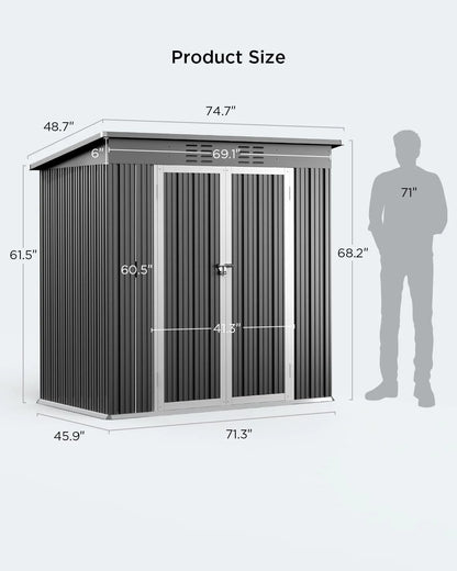 5'x3' Outdoor Storage Shed, Lofka Metal Storage Tool Shed with Single Lockable Door, for Bike| Garden Tools| Patio, Grey