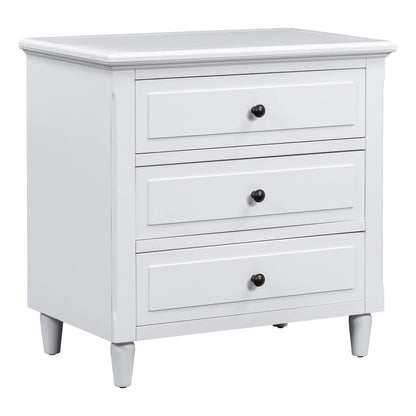 White Nightstand for Bedroom, Atumon Nightstand with 3 Drawers, Wood Bedside Table, Modern Nightstand Furniture for Bedroom, 28"L x 16.9"W x 28"H