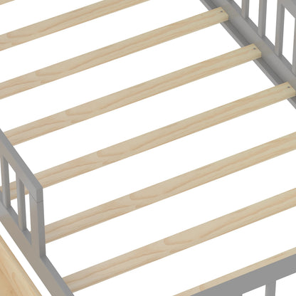 Euroco Wood Twin Size Platform Bed with Storage Headboard and Drawers, Low Profile Bed with Guardrails for Kids and Toddlers, White