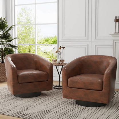 DREAMSIDEA Swivel Barrel Accent Chair for Living Room, Modern Upholstered Round Club Armchair-Cream