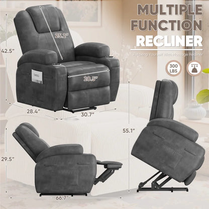 Lacoo power lift electric Massage recliner chair Oversized Single Sofa with Cup Holder for elderly,Black