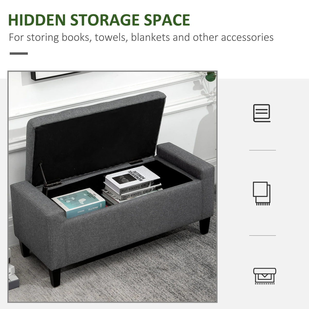 HOMCOM Linen Storage Ottoman Bench Storage Chest Tufted Ottoman Cube with Flipping Top