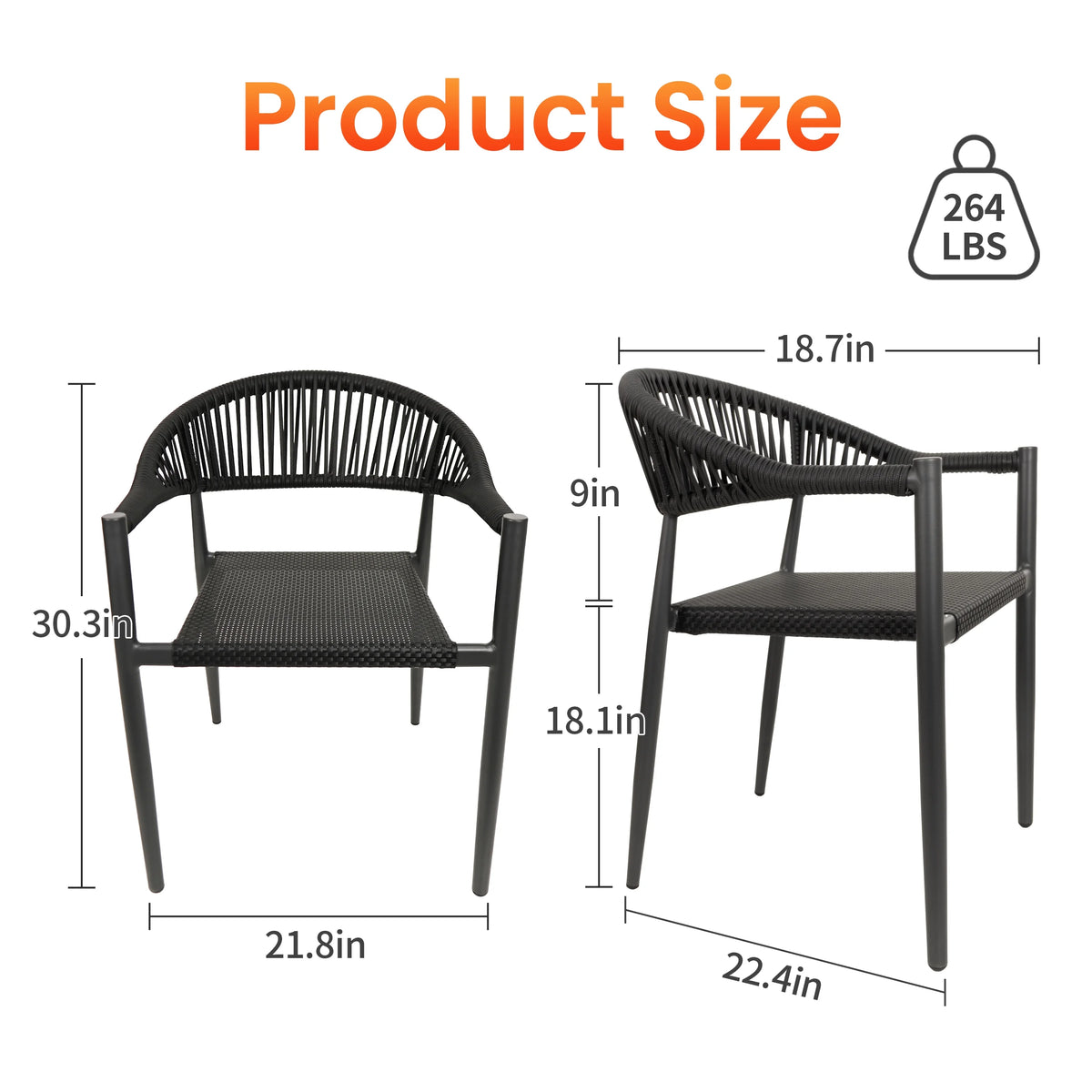 Vmopu New Set of 4 Gray Outdoor  Stackable Dining Chair, PE Rattan for Bistro Restaurant Garden