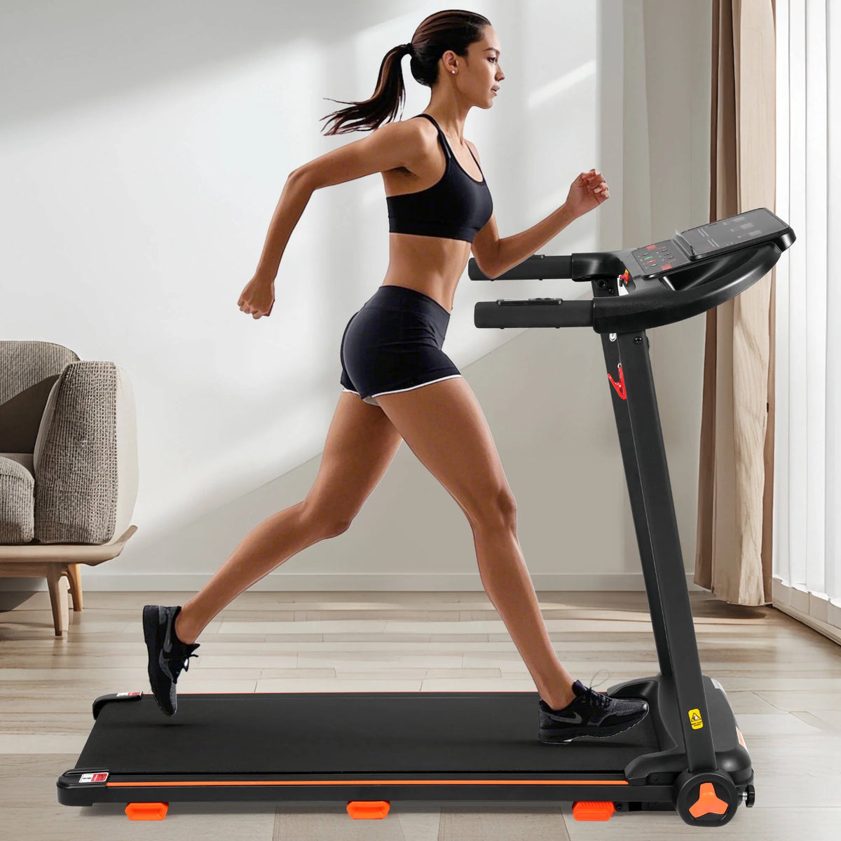 EUROCO 300 LBS Portable Folding Treadmill,2.5 HP Foldable Compact Treadmill with LED Display, Adjustable Incline,Heart Rate Sensor,Charge Station,Bluetooth Speaker and 6 Shock-Absorbing for Home