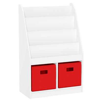 RiverRidge Kid Bookshelf Toy Storage Organizer with 4 Bookracks 2 Cubbies and 2 Gray Bins
