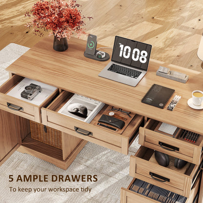 Whalefall 55 in Farmhouse Executive Desk with File Drawer for Adult Home Office, White