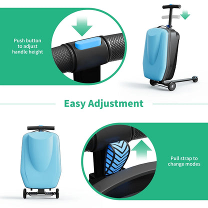 TABU Scooter Luggage for Kids & Adults, Carry on Luggage with Wheels for Kids Ages 6-15,Blue