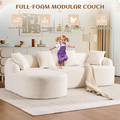 Timbernest 99" Modular Sectional Sofa with Pillows, Chenille L Shaped 3-Seater Couch with Deep Seat, White