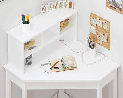 UTEX Kids Desk,Wooden Study Desk with Chair for Children,Writing Desk with Storage and Hutch for Home School Use,White
