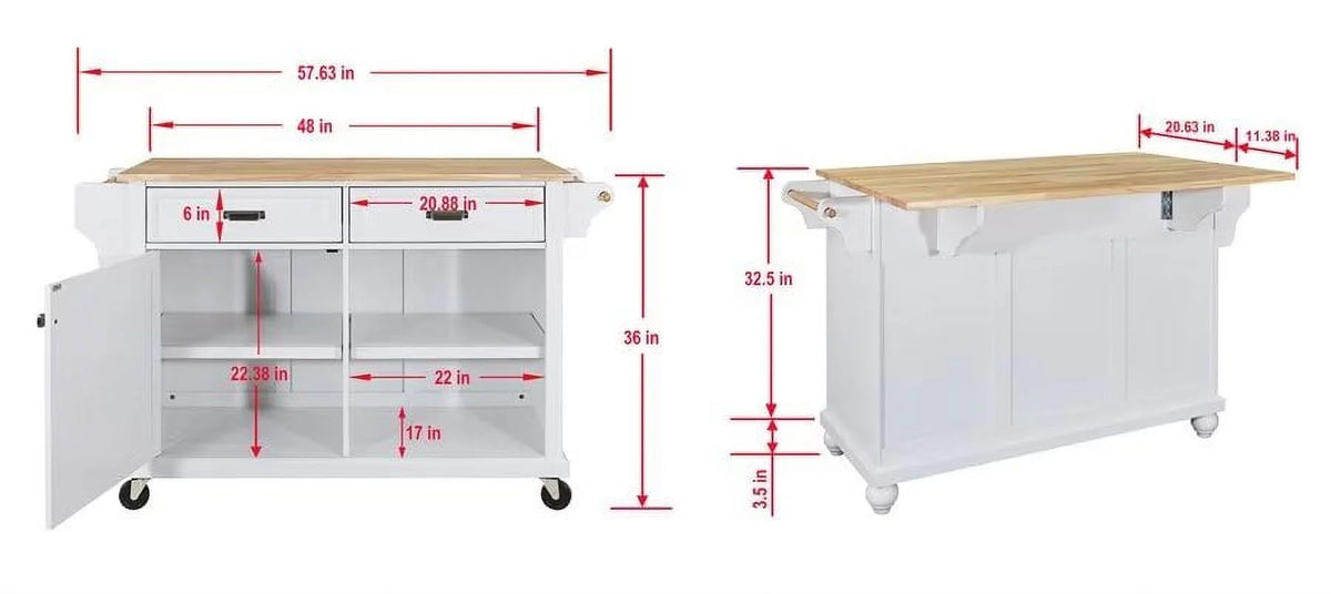 Rolling Kitchen Island with Storage, Utility Kitchen Trolley with Drop-Leaf Countertop, Mobile Kitchen Cart with 2 Drawers, 2 Cabinets and Adjustable Shelves for Dining Room, Kitchen