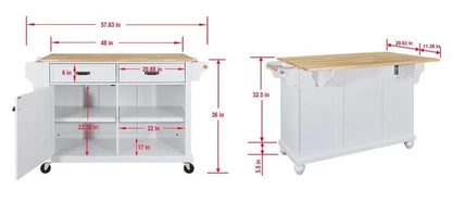 Rolling Kitchen Island with Storage, Utility Kitchen Trolley with Drop-Leaf Countertop, Mobile Kitchen Cart with 2 Drawers, 2 Cabinets and Adjustable Shelves for Dining Room, Kitchen