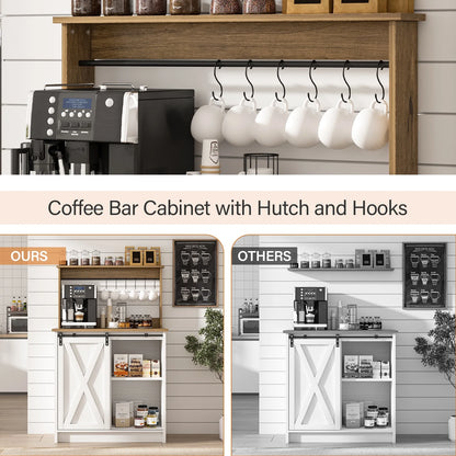 Catrimown Coffee Bar Cabinet, Barn Door Sideboard Buffet Cabinet with Storage, White