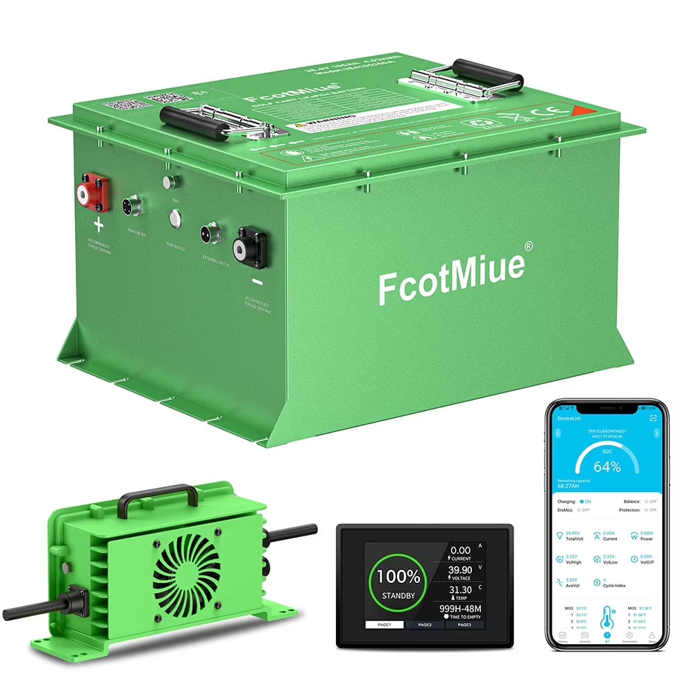 48Volt Lithium Golf Cart Battery , 6000+ Cycles 51.2V 105Ah LiFePO4 Battery, Built-in 200A Smart BMS Support up to 5kW Motor Conversion Kit ,with Touch Monitor & Mobile APP, 20A Charger