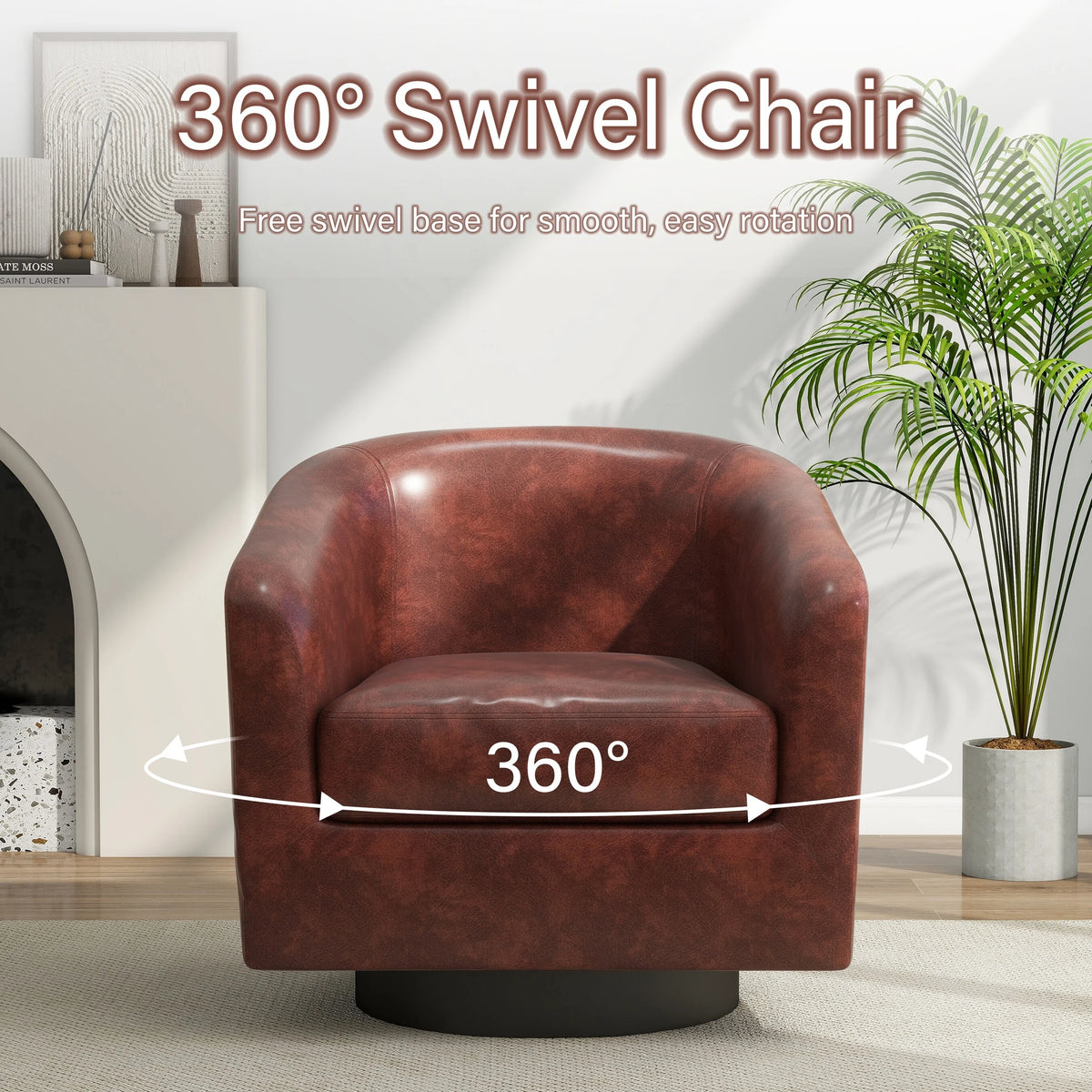 DREAMSIDEA Swivel Barrel Accent Chair for Living Room, Modern Upholstered Round Club Armchair-Cream