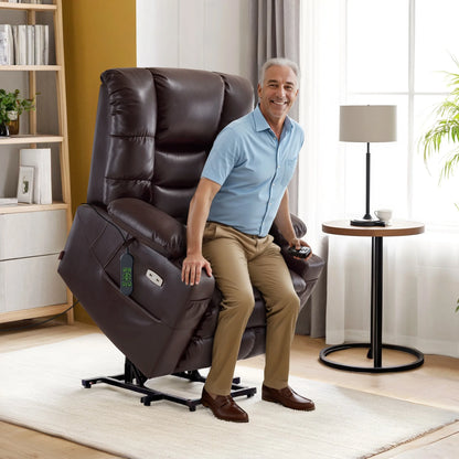 MCombo Triple Motor Power Lift Recliner for Elderly, Sleep Recliner Sofa with Adjustable Headrest, Faux Leather, Dark Brown