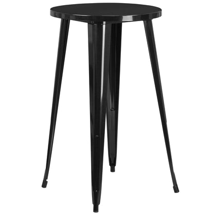 Flash Furniture Earl Commercial Grade 24" Round Silver Metal Indoor-Outdoor Bar Table Set with 2 Vertical Slat Back Stools