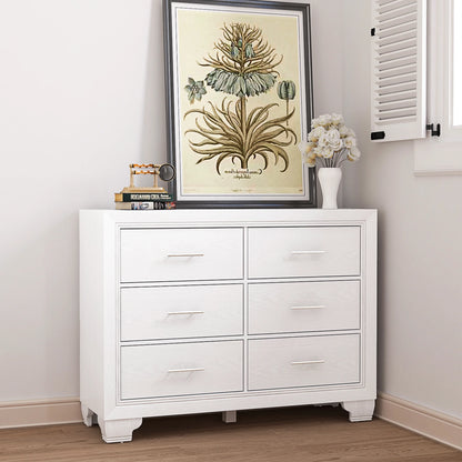 Homhougo White Dresser for Bedroom 6 Drawer, Wood Organizer Storage Cabinet with Gray Strip Drawer Door, Chest of Drawers for Closet, Living Room, Hallway, Nursery, Kids Bedroom