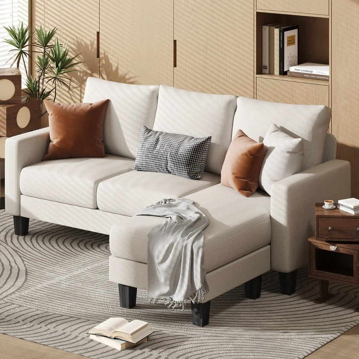 Homall Convertible Sectional Sofa Couch, Modern Linen Fabric L-Shaped Couch 3-Seat Sofa Sectional with Reversible Chaise for Small Living Room, Apartment and Small Space, Dark Gray