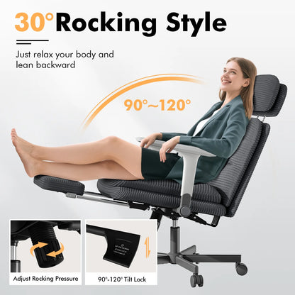 Ninecer Ergonomic Office Chair with Footrest, Big and Tall Computer Desk Chair for Adults, Adjustable Swivel Chair with Headrest Lumbar Support, Black