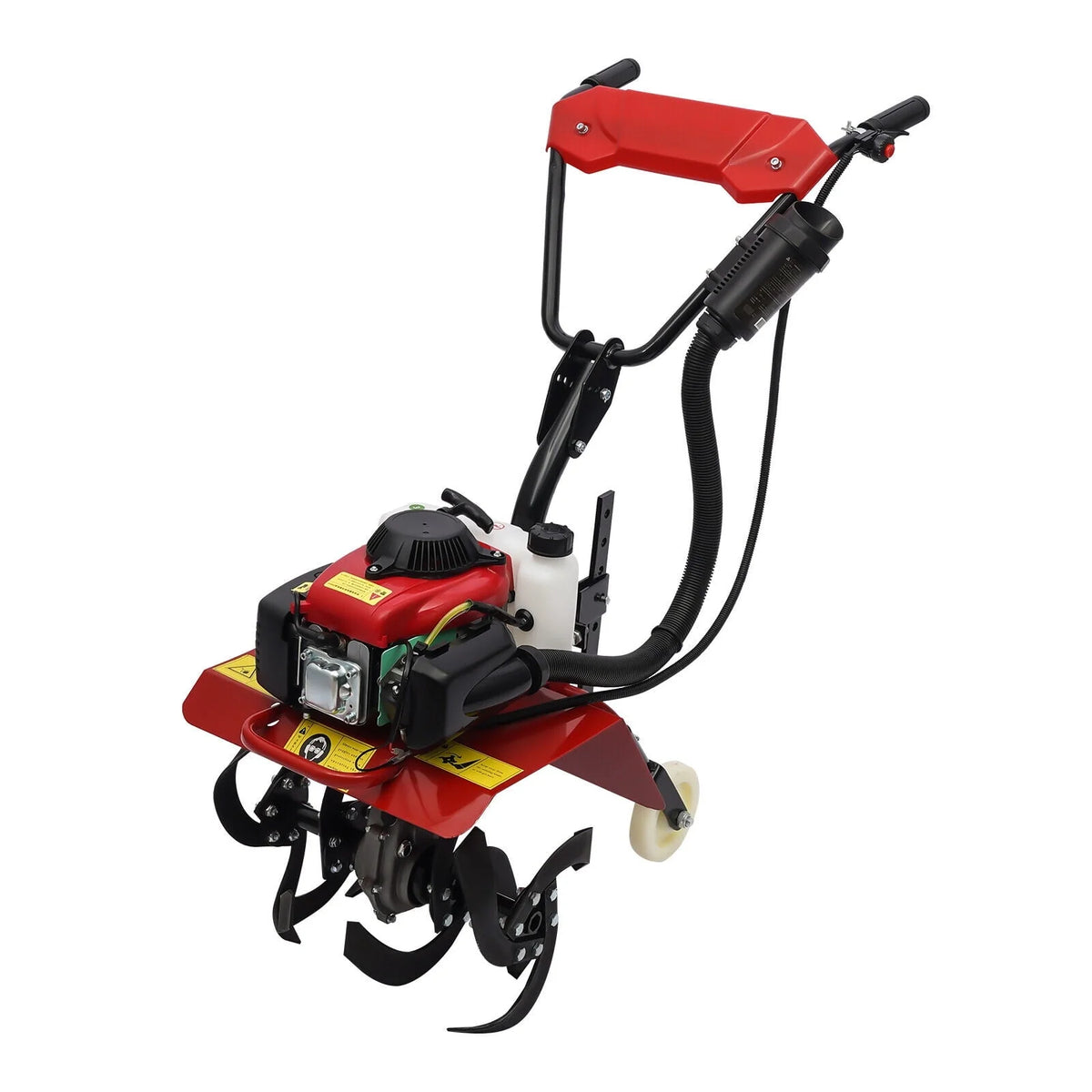 63cc Air-Cooled Gas Power Garden Tiller Cultivator Equipment 4-Stroke Portable Gas Tiller Yard Plant Farm Tilling Tool 1600W 9000RPM