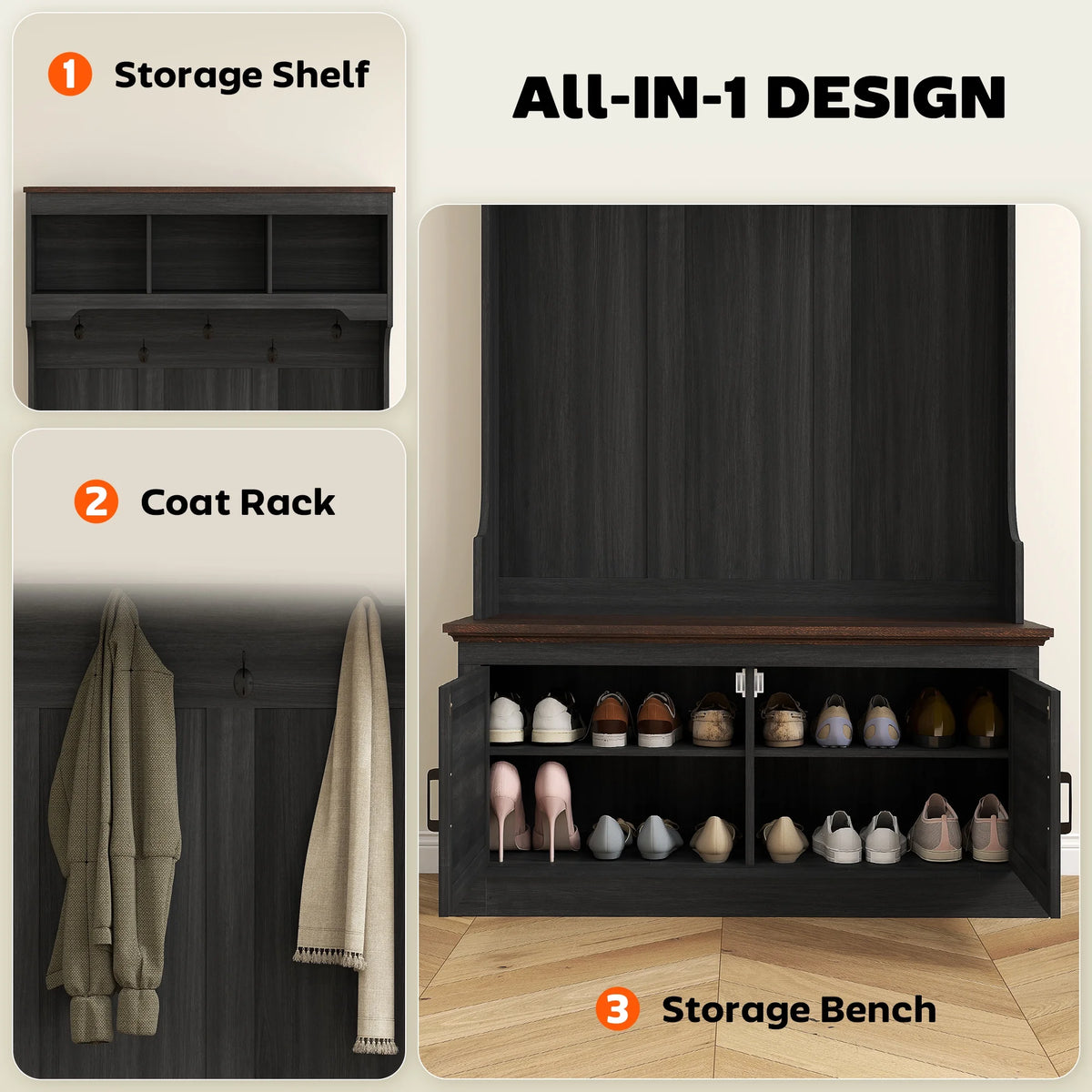 HOMCOM Hall Tree with Shoe Storage, Coat Rack with Shoe Bench, White