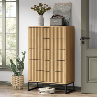 Furnihold 6 Drawer Rattan Dresser for Bedroom, Wooden Dresser Chest of Drawers, Storage Organizer for Closet, Beside Table for Living Room, Entryway