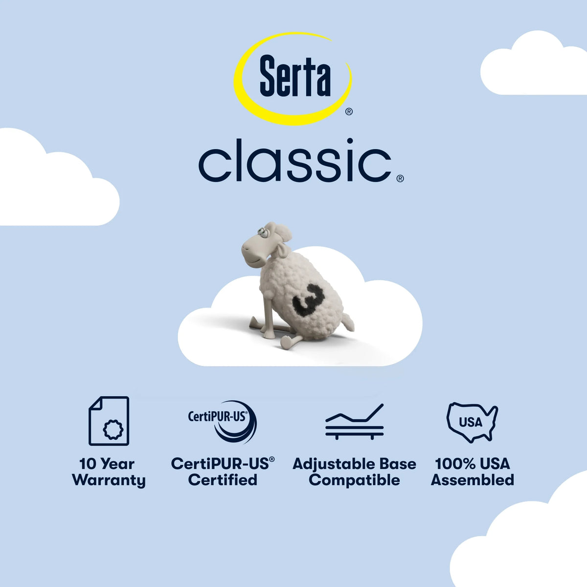 Serta Classic Clarks Hill Ltd 11.5" Medium Tight Top Twin XL Innerspring Adult Mattress Low Profile Set