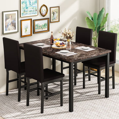 AWQM Dining Table Set of 4, Faux Marble 5 Piece Dining Room Table Set with PU Leather Chairs, Rectangular Kitchen Table Set for Apartment, Dining, White