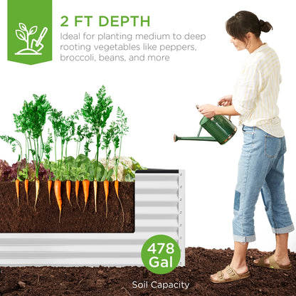 Best Choice Products 8x4x2ft Outdoor Metal Raised Garden Bed, Planter Box for Vegetables, Flowers, Herbs - Gray