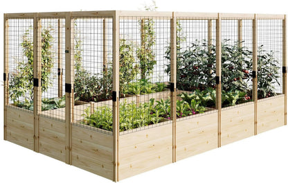 Jocisland Wooden Raised Garden Bed for Outdoor, Deep Large Planter Box with Netting for Gardening, Vegetables, Herbs��8��9��6 ft��
