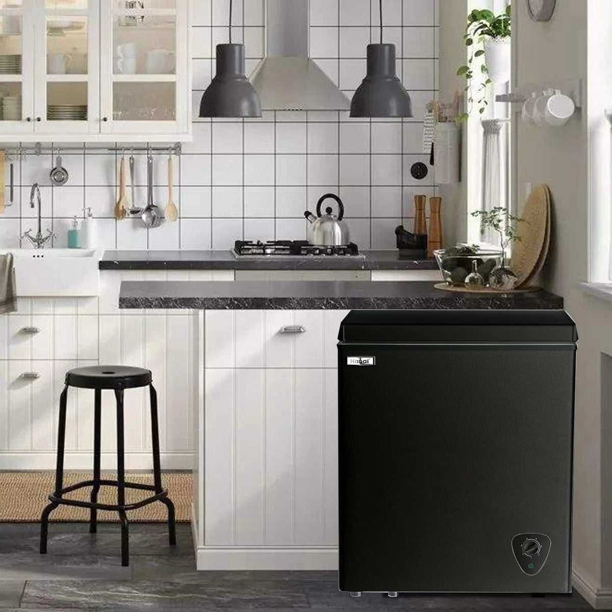 WANAI Chest Freezer, 3.5 Cubic Deep Freezer with Top Open Door and Removable Storage Basket, 7 Gears Temperature Control, Energy Saving
