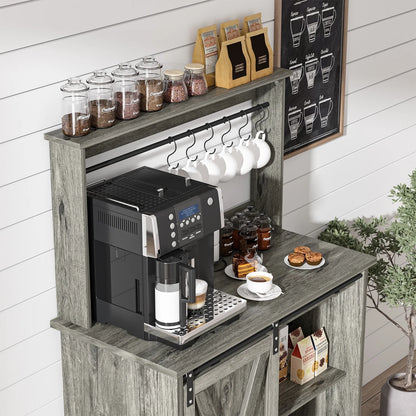 Catrimown Coffee Bar Cabinet, Barn Door Sideboard Buffet Cabinet with Storage, White