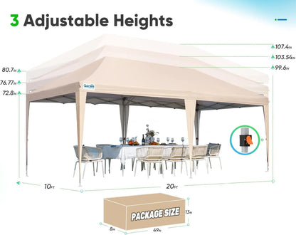 Quictent 10x20ft Easy Pop up Canopy Tent Instant Outdoor Canopy Shelter Folding Party Tent, White