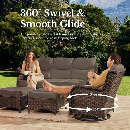 Bellefurn Luxury Outdoor Patio Furniture Set,Swivel Rocker Patio Chairs with 6-inch Thick Cushion,Patio Sofa and Glass Coffee Table,Outdoor Conversation Set for Porch, Deck, Yard