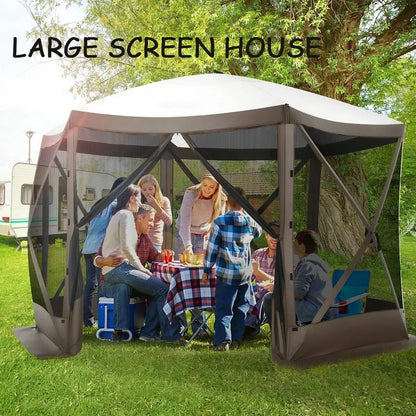 COBIZI 12'x12' Pop-up Gazebo Outdoor Camping Tent with 6 Sides Mosquito Netting, Waterproof, UV Resistant, Portable Screen House Room, Easy Set-up Party Tent with Carry bag, Ground Spike, Brown