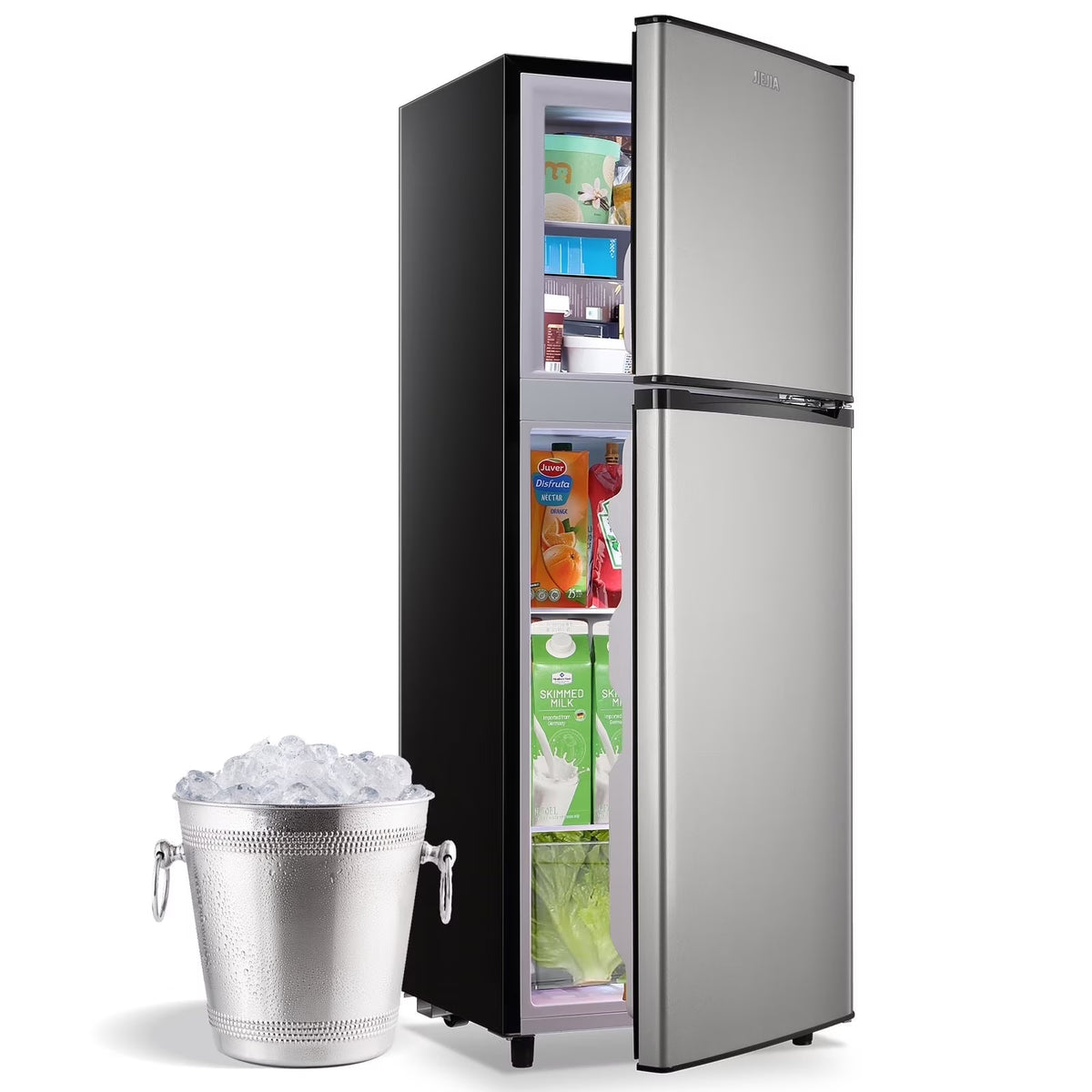 JIEJIA 5.0 Cu.Ft Apartment Size Refrigerators with Separate Freezer, 2 Door Refrigerator, Small Fridge with Freezer, Gray