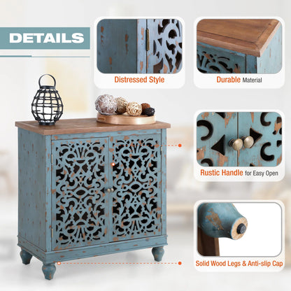 Sophia & William Hollow-Carved Credenzas and Sideboards, Wood Blue, 2 Shelves