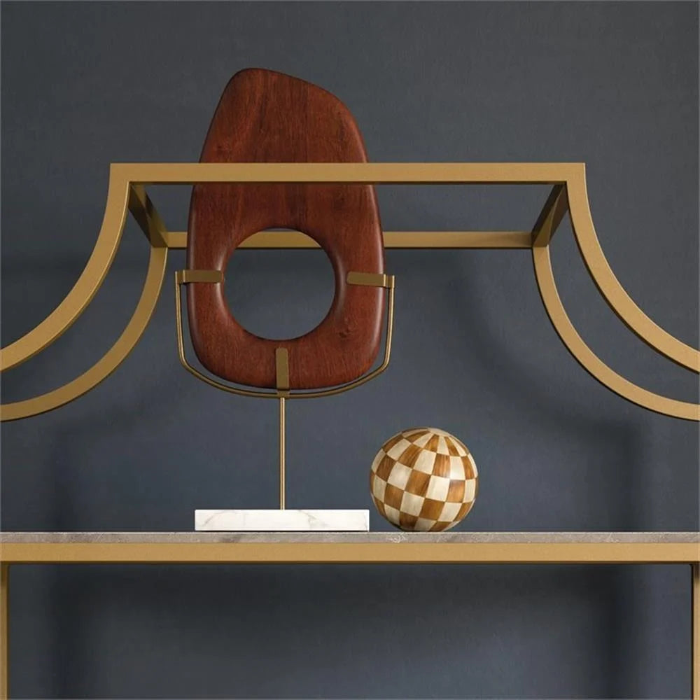 Pemberly Row 5-Shelf Modern Metal Bookcase in Gold Satin/Faux Deco Stone