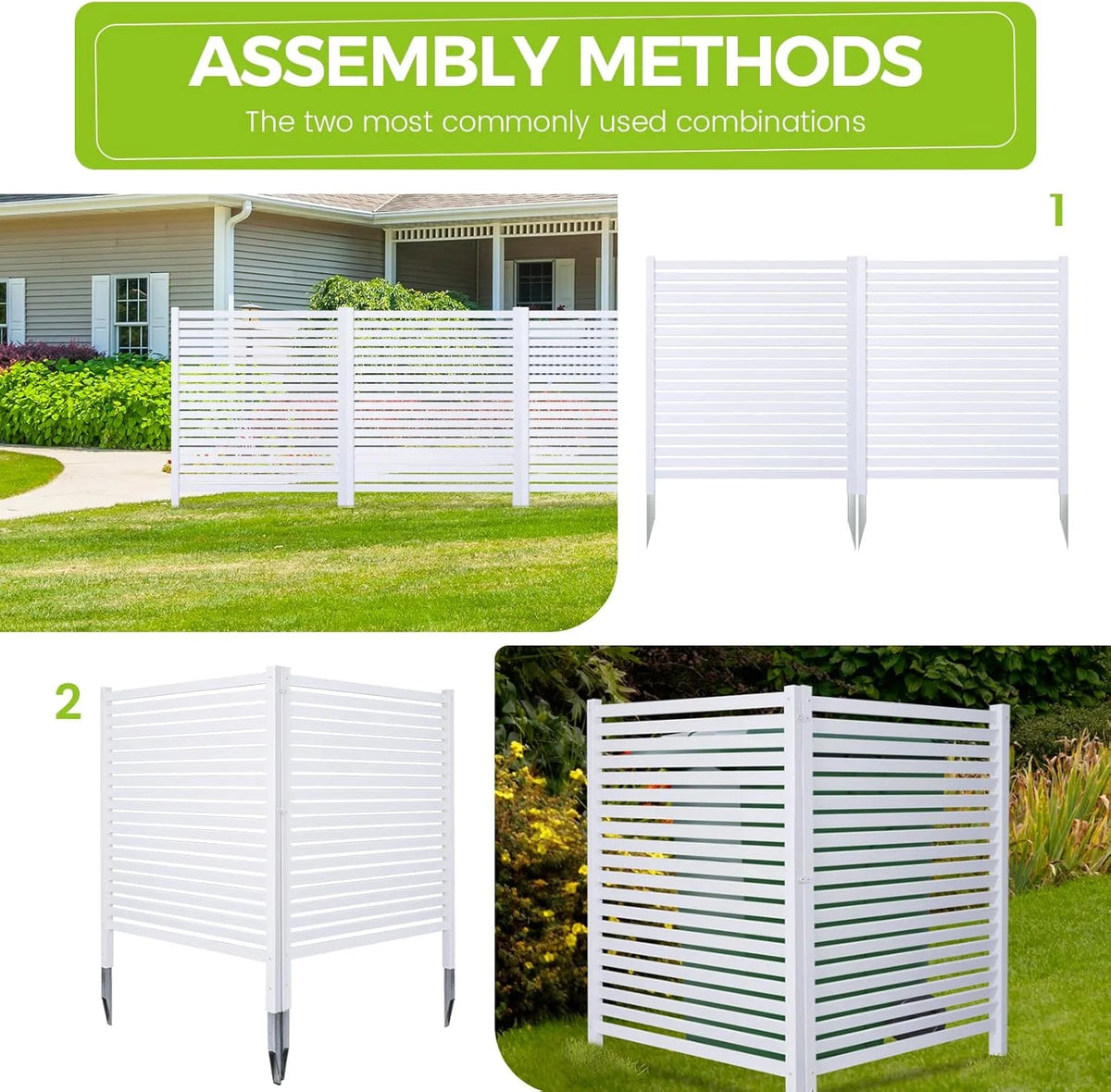 36"W X 45"H Outdoor Privacy Screen, Vinyl Air Conditioner Fence with Metal Stake, No Dig Trash Can Enclosure for Outside- 2 PVC Panels, White, Vertical