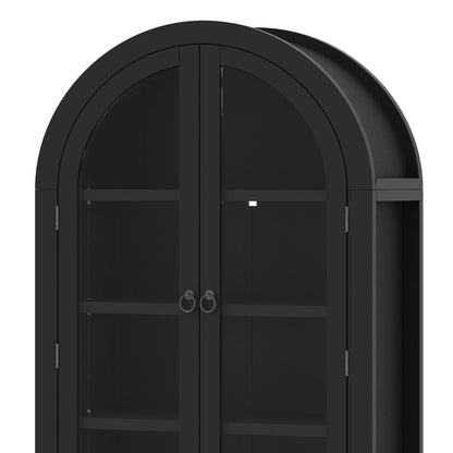 Uforic 73" Arched Pantry Cabinet with LED Light, Drawers, Shelves, Farmhouse Kitchen Storage, Black