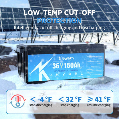 KEPWORTH 36V 150Ah LiFePO4 Battery, Lithium Batteries with 200A BMS, Rechargeable Deep Cycle, Perfect for Trolling Motor, Golf Cart, Marine, Camper, RV, Solar Power, Off Grid