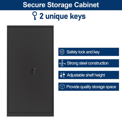 Aobabo 71.41''H Metal Garage Storage Cabinet with Lockable Doors and Hanging Rod,Broom Closet Storage Cabinet with Pegboard and Adjustable Shelves for Home Office School,Required Assembly,Black
