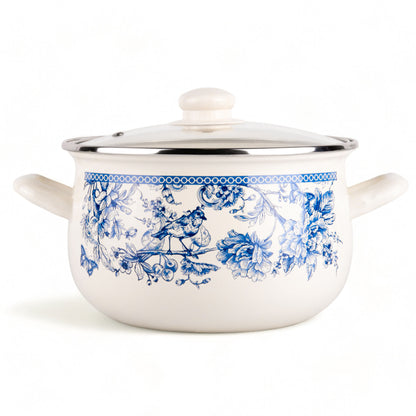 STPgoods Enameled Aluminum Belly Deep Stock Pot with Lid Set of 2 Vegetable Garden Cooking Pot Set 2.2 Qt 4 Qt 5.05 Qt and 6.55 Qt Enamel Soup Pots