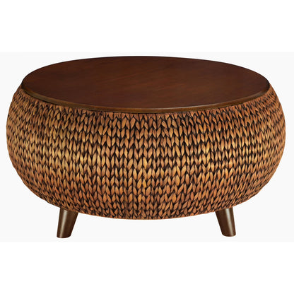 Gallerie Decor Bali Breeze Round Transitional Wood Coffee Table in Silver