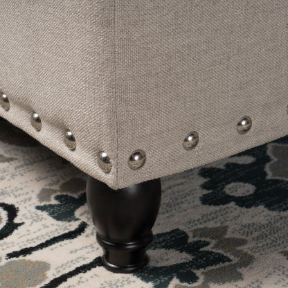 Noble House Hampton Contemporary Fabric Upholstered Storage Ottoman, White and Blue Floral