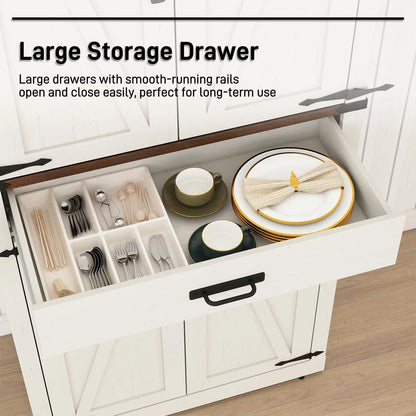 72" Tall Farmhouse Kitchen Pantry Cabinet w/1 Drawer & 4 Roomy Storage Shelves, Versatile Wood Storage Cabinet with 4 Barn Door & Adjustable Shelves &  for Dining Room Bathroom Utility Room